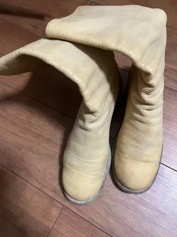 GUIDI 크림색 가죽 롱 부츠 힐 5cm