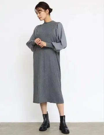 야마다야 미사용 새상품 MEDOC 볼륨 슬리브 리브 니트 원피스