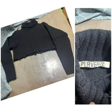 PERVERZE 크롭 터틀넥 스웨터 블랙