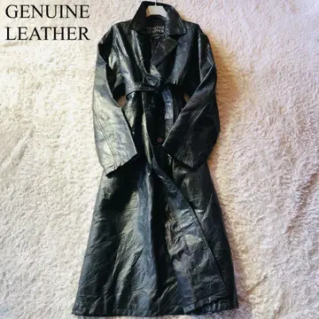 새상품급 가죽 트렌치코트 롱 벨트 탈부착 가능 2WAY 더블 블랙 L