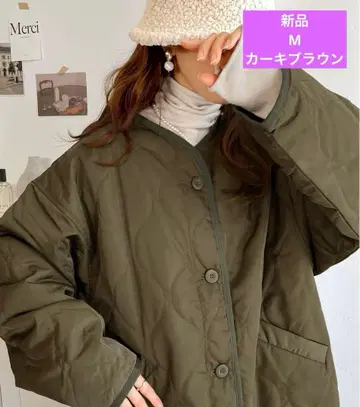 JaVa 콜라보 노카라 오버 사이즈 퀼팅 코트 클래식 엘프