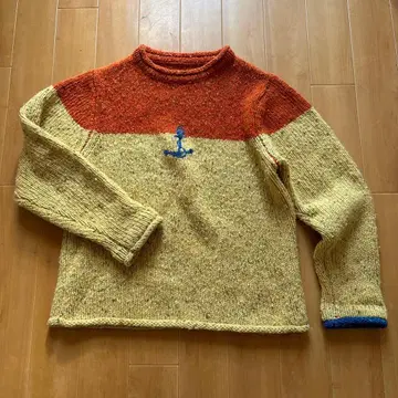 카이세이도 오렌지 베이지 닻 자수 니트 스웨터