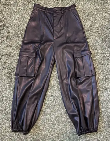 Ray BEAMS 레이빔즈 인조 가죽 카고 팬츠 블랙 사이즈 1