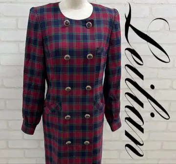 새상품급 Leilian 체크 무늬 원피스 긴팔 일본제