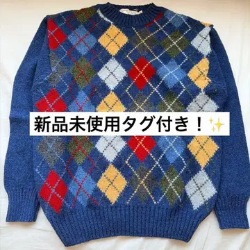 택 포함 미사용 새상품 TARTANSHOPYORK 아가일 무늬 니트
