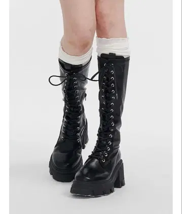 jouetie 쥬에티 스트레치 레이스업 롱 부츠 통굽 부츠