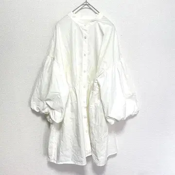 LOWRYS FARM 밴드 카라 개더 원피스 화이트 F 사이즈