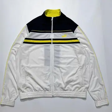 푸마 트랙 자켓 저지 XL 화이트 네이비 보더 자수 로고 5560