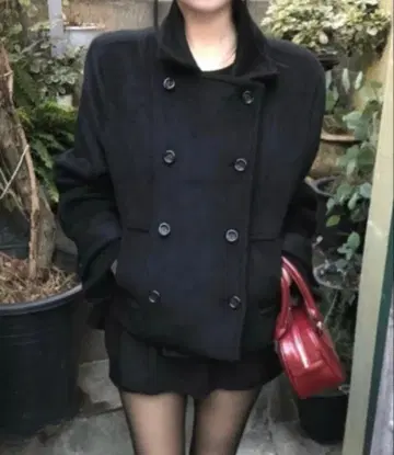 인기 P 코트 블랙 더블 브레스트