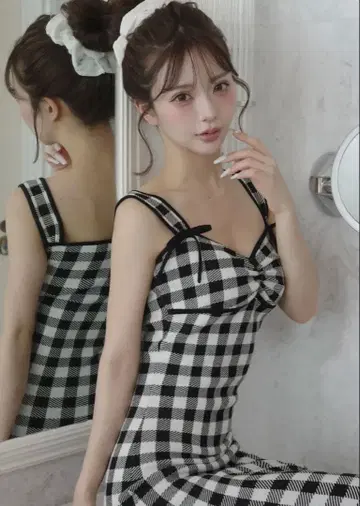 Darich 깅엄 자카드 니트 롱 원피스 FREE- S