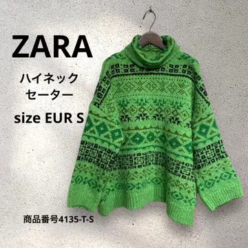 ZARA 하이넥 스웨터 올 패턴 그린 루즈핏 사이즈 EUR:S