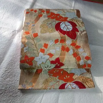 앤티크 나고야 오비 럭셔리한 직조와 자수 풍류 화려함