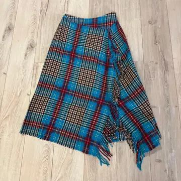 핑크하우스 체크 무늬 프린지 달린 롱 스커트