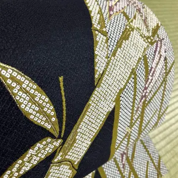 순수 실크 후쿠로 오비 [ 사슴 무늬 대나무 ]