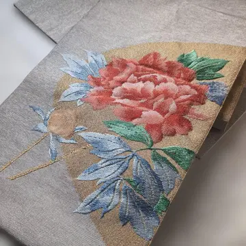 나고야 오비 꽃무늬 자수 은색