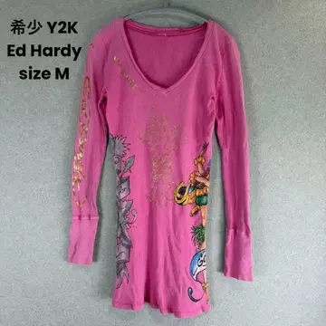 레어 Ed Hardy 타투 아트 긴팔 티셔츠 튜닉