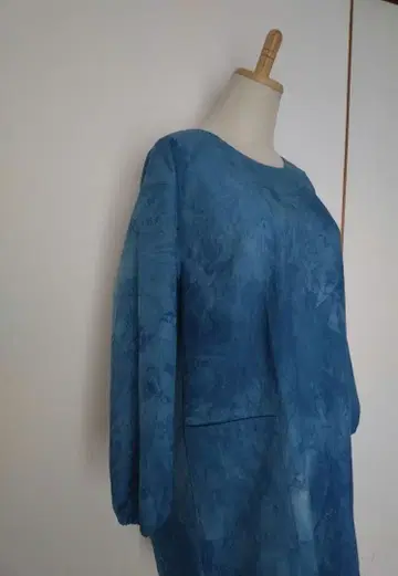 핸드메이드 네이비 나염 목화 긴팔 튜닉 주방 앞치마