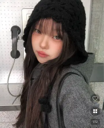 꽃 모티브 크로셰 뜨기 보닛 니트 모자 nugu 발라클라바 블랙