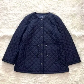 준코 시마다 Part 2 노카라 퀼팅 코트 네이비 빅 사이즈 15