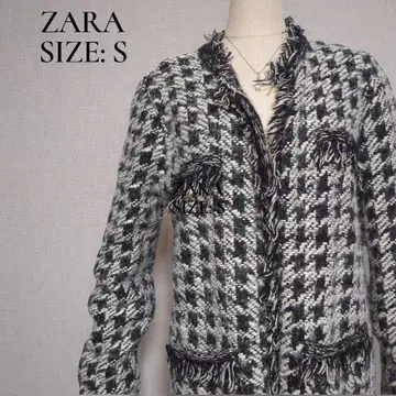 ZARA 트위드 노카라 코트 프린지 S 새상품급 구제 의류