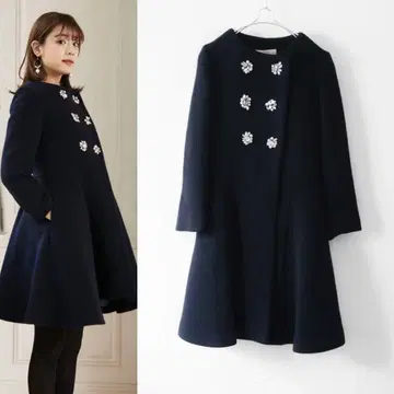 31 Sons de mode 이중직 비버 핏앤플레어 코트 네이비