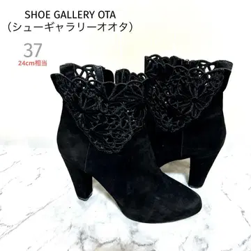 [슈 갤러리 오오타] 37사이즈 240 상당 레이스 블랙 스웨이드 하이힐