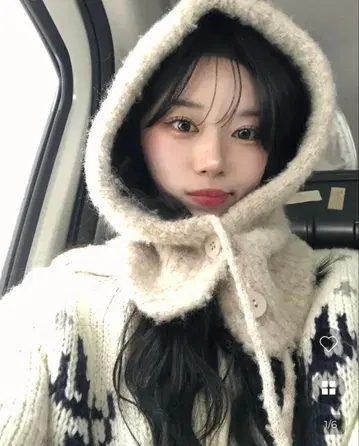 부클 니트 발라클라바 / 후드 워머 아이보리 nugu