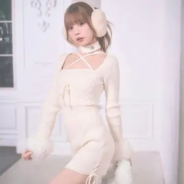 미셸 마카롱 케이블 퍼 니트 셋업