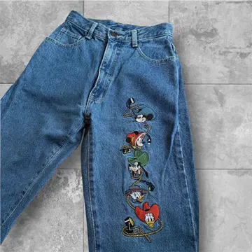 미키 자수 데님 팬츠 빈티지 레트로 S 사이즈