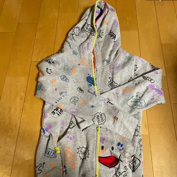 컨디션 최상 S 사이즈 UP!SMILE 프린트 더블 지퍼 후드티