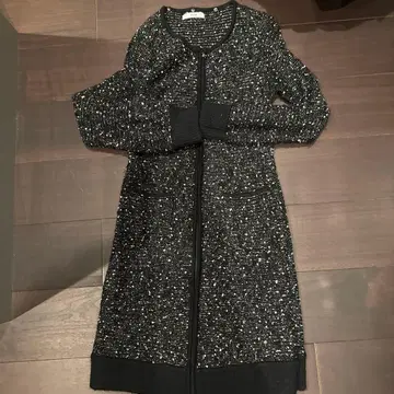 니트 롱 코트 블랙과 화이트 믹스