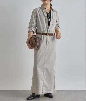 Yoshiiiiii 콜라보 리브 드와 데님 셔츠 원피스 라이트 그레이