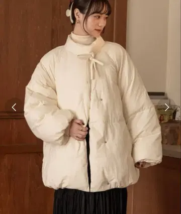 hinari 충전솜 리본 미들 코트 아이보리