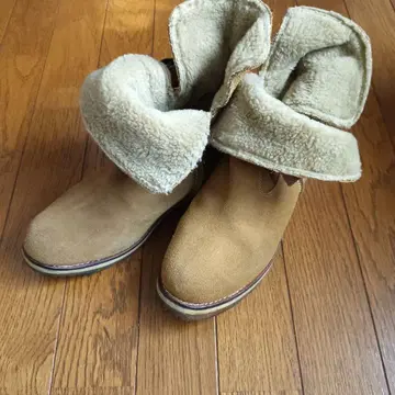 베이지 스웨이드 접이식 부츠 무스탕 37 24cm