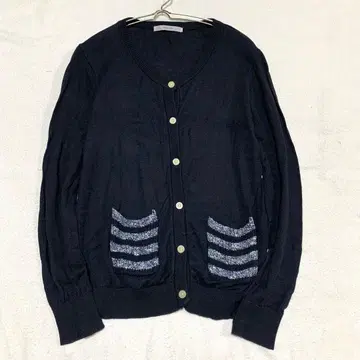 [팰리시] 가디건 보더 무늬 면 혼방 울 혼방 풀 버튼 긴팔 F