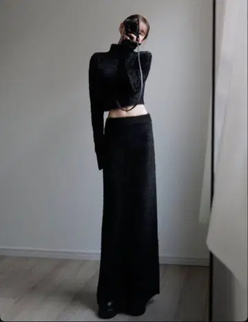 maisoncelon 샤기 니트 셋업 블랙