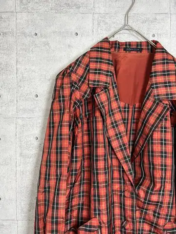 여성용 라이트 아우터 자켓 더블 포켓 체크 무늬 빨간색 레드