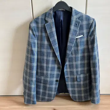 ZARA 남성용 파랑과 화이트 체크 무늬 비즈니스 자켓