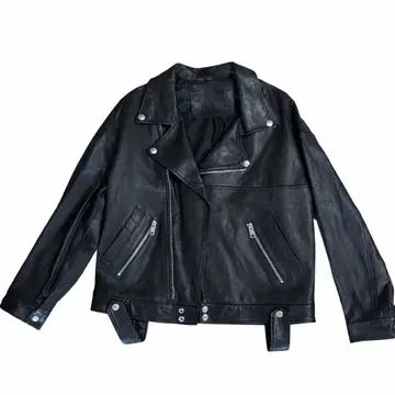 [미착용 새상품] 천연 가죽 가죽 자켓 라이더 블랙 여성용