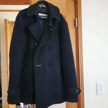 다크 네이비 울 더블 브레스트 피 코트 L 사이즈