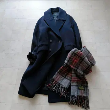 Noble 노블 캐시미어 혼방 더블 브레스트 체스터 코트 네이비