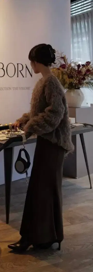 에메인 새틴 스커트 S 브라운