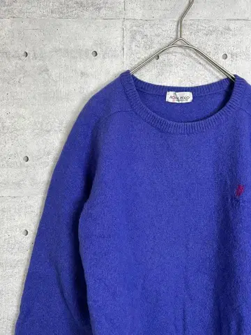 로얄 폴로 니트 긴팔 울 자수 로고 보라색 퍼플