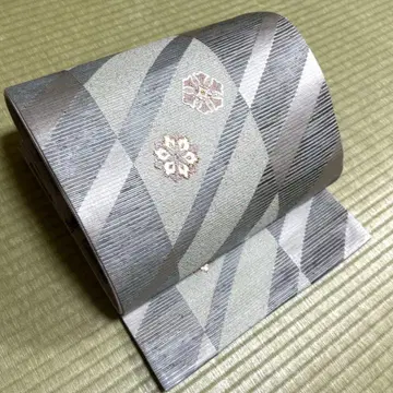 순수 실크 후쿠로 오비 [ 기하학 꽃 문양 ]