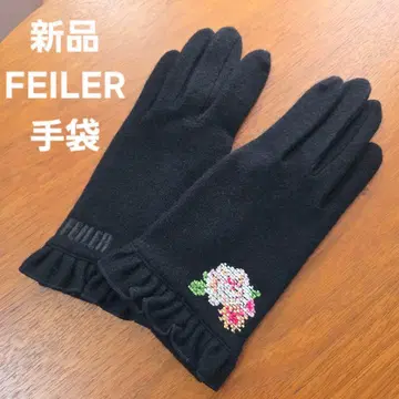 [ 미사용품 ] FEILER 장갑 꽃무늬 자수 블랙