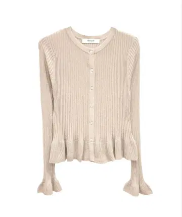 핑크 베이지 리브 편직 프릴 니트 가디건