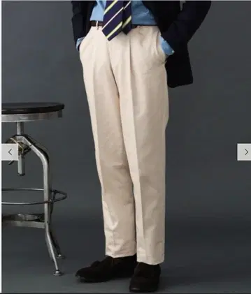 BEAMSF 1 플리츠 코튼 트윌 슬랙스 베이지 44