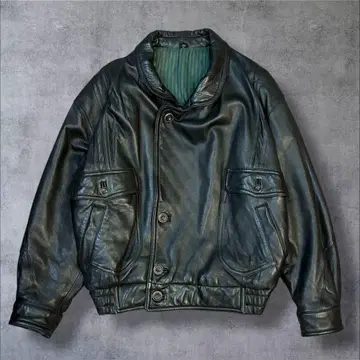 90s 램 가죽 A-2 봄버 자켓 카라 부착 짧은 기장 양가죽 2way