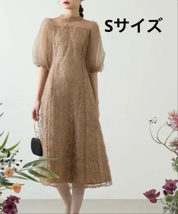 kana 시어 소재 볼륨 소매 레이스 포멀 드레스 모카 S 사이즈