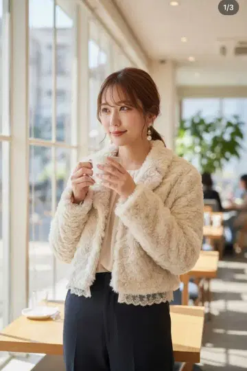 ESTACOT 새상품급 크림색 퍼 숏 자켓 y45